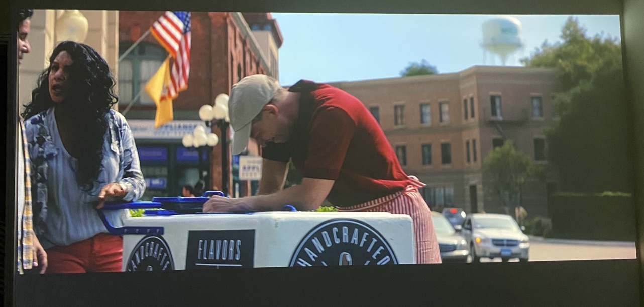 Randy Loveridge working behind an ice cream cart in WandaVision